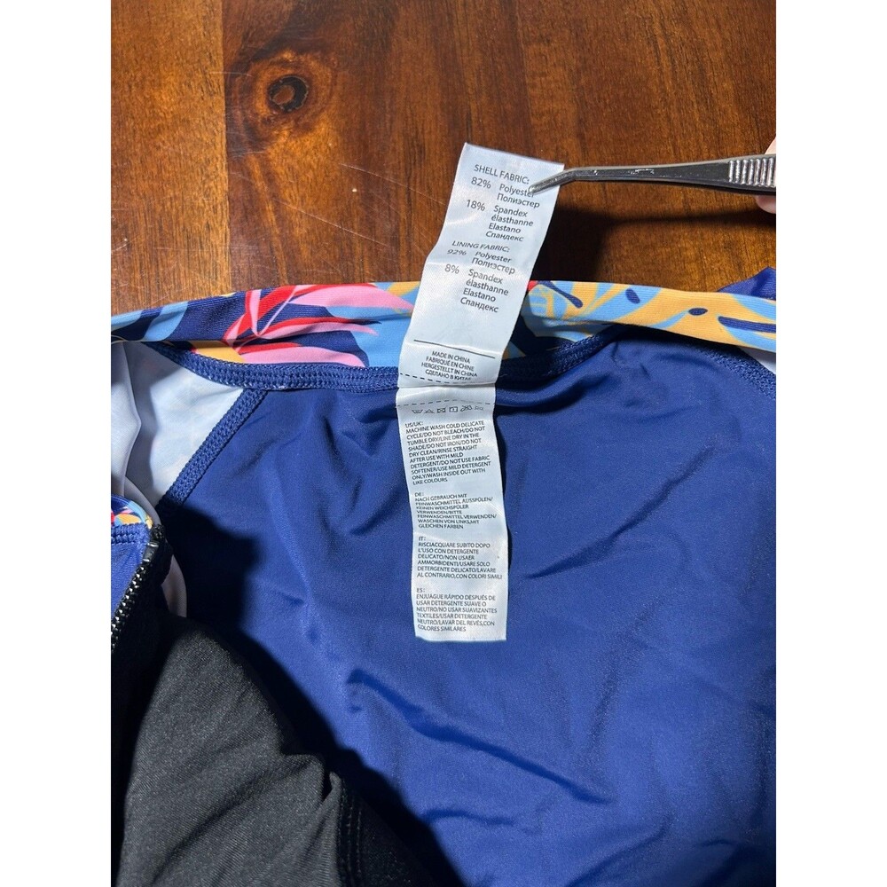 Halcurt Women’s Rash Guard One Piece Swimsuit L Navy Leaves UPF 50+ Built-In Bra - Picture 10 of 14